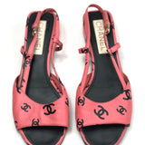Pink/Black CC Print Leather Slingback Sandals / CHANEL - Size 39