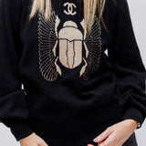 Black and Gold Cashmere CC Logo Beetle Sweater / CHANEL - Size 38