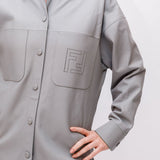 Grey and White Lambskin Leather Overshirt / FENDI - Size 38