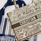 Khaki Canvas Toile De Jouy Medium Book Tote Woven Bag / CHRISTIAN DIOR