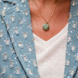 9K Gold ARLES Diamond & Turquoise Pendant Necklace / PASCALE MONVOISIN