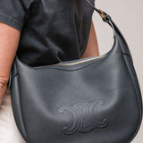 Dark Grey Medium HELOISE Supple Grained Calfskin Moon Bag / CELINE