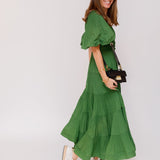 Emerald Green Pleated Tiered Twill Midi Dress / ZIMMERMANN - Size 2