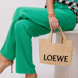 Natural Small LOEWE Font Raffia Tote Bag / LOEWE