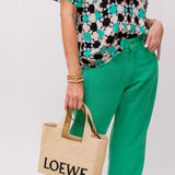 Natural Small LOEWE Font Raffia Tote Bag / LOEWE