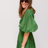 Emerald Green Pleated Tiered Twill Midi Dress / ZIMMERMANN - Size 2