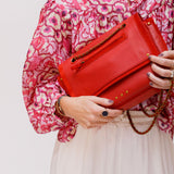 Red Lambskin Leather Shoulder Bag - model BENJAMIN / JEROME DREYFUSS