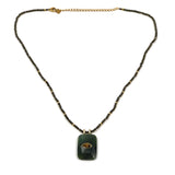 African Turquoise Pendant with Tiger's Eye Glass Beads Necklace
