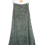 Almond Green Leopard Satinated Midi Skirt - One Size