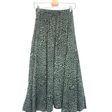 Almond Green Leopard Satinated Midi Skirt - One Size