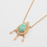 Amazonite Drop Pendant Set with White Zircons and Small Gold-plated Tassels Necklace - model BABY PRINCESS / SHIREL BELLAICHE