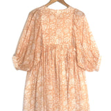 Apricot Blush KYRA Hand-block  Sacred Lotus Flower Printed Mini Dress / DAUGHTERS OF INDIA - Size XS