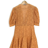 Apricot Orange KENDAL Broderie Anglaise Puff Sleeve Flared Mini Dress / SANDRO - Size 38