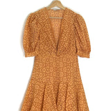 Apricot Orange KENDAL Broderie Anglaise Puff Sleeve Flared Mini Dress / SANDRO - Size 38
