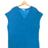 Azure Blue Oversized V-neck Tee - One Size