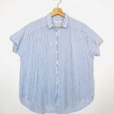 Baby Blue Striped Short Sleeves Buttoned Blouse / XIRENA - Size XS