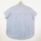 Baby Blue Striped Short Sleeves Buttoned Blouse / XIRENA - Size XS