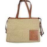 Beige Canvas Leather Anagram Cushion Tote Bag / LOEWE