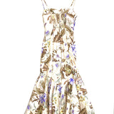 Beige COCO Bow-embellished Cutout Floral-print Linen Midi Dress / ZIMMERMANN - Size 0
