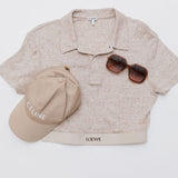 Beige Cotton and Wool Cropped Short Sleeves Polo Tee / LOEWE - Size M