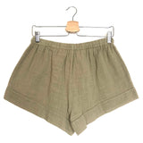 Beige Embroidered Cotton Mini Shorts - One Size