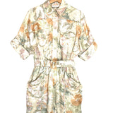 Beige Floral Print Belted Linen Romper / ZIMMERMANN - Size 1