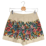 Beige Floral Print Linen Mini Shorts / DOLCE & GABBANA - Size 36