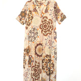 Beige Flowery Printed Crepe de Chine Dress - model ALTAMURA / MOMONI - Size 36