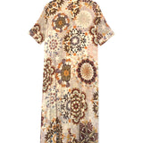 Beige Flowery Printed Crepe de Chine Dress - model ALTAMURA / MOMONI - Size 36