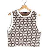 Beige Geometric Motifs Sleeveless Cropped Jumper / MAJE - Size 3