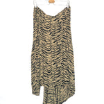 Tiger print midi skirt on a hanger against a white background