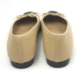 Beige Lambskin Leather Ballerinas with Black Toe Cap / CHANEL - Size 37.5