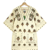 Beige Linen Studded Palm Embroidered Mini Dress / FARM RIO - Size S