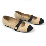 Beige Mary Jane Lambskin Leather Cap Toe Ballet Flats / CHANEL - Size 38.5