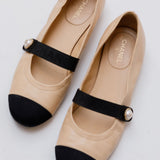 Beige Mary Jane Lambskin Leather Cap Toe Ballet Flats / CHANEL - Size 38.5