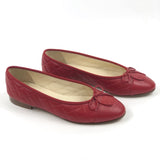 Red Quilted Leather CC Bow Cap Toe Ballet Flats / CHANEL - Size 38