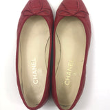 Red Quilted Leather CC Bow Cap Toe Ballet Flats / CHANEL - Size 38