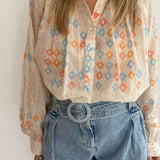 Beige Multicolor Printed Buttoned Blouse / V DE VINSTER - Size M