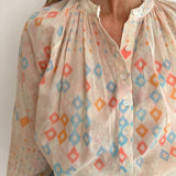 Beige Multicolor Printed Buttoned Blouse / V DE VINSTER - Size M