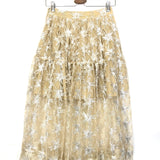 Beige Star Sequins Embellished Tulle Midi Skirt / MAJE - Size 36