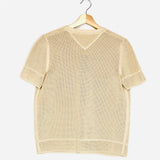 Beige Waffle-knit Top with Calfskin Leather Yokes / HERMES - Size 40