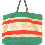 Beige/Apple Green Raffia And Cotton Tote Bag / MIU MIU