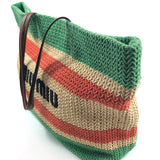 Beige/Apple Green Raffia And Cotton Tote Bag / MIU MIU