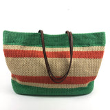 Beige/Apple Green Raffia And Cotton Tote Bag / MIU MIU