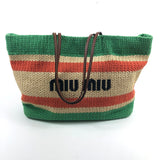 Beige/Apple Green Raffia And Cotton Tote Bag / MIU MIU