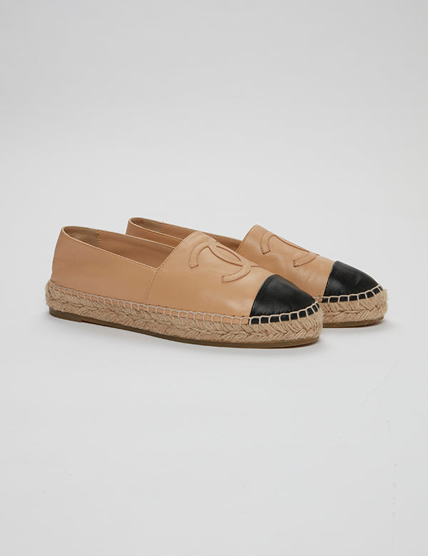 Beige/Black Leather CC Espadrilles CHANEL Size 38 – La Suite
