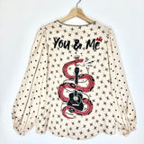 Beige/Pink YOU & ME with Hearts and Stars Printed Shirt / ME369 - Size S