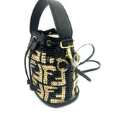 Bicolor FF Rafia and Leather MON TRESOR Mini Bucket Bag / FENDI