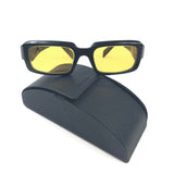 Black Acetate Gold Lens SYMBOLE Rectangular Sunglasses / PRADA