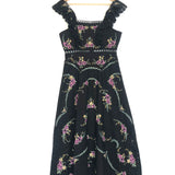 Black ALLIA Floral Cross Stitch Sleeveless Maxi Dress / ZIMMERMANN - Size 1